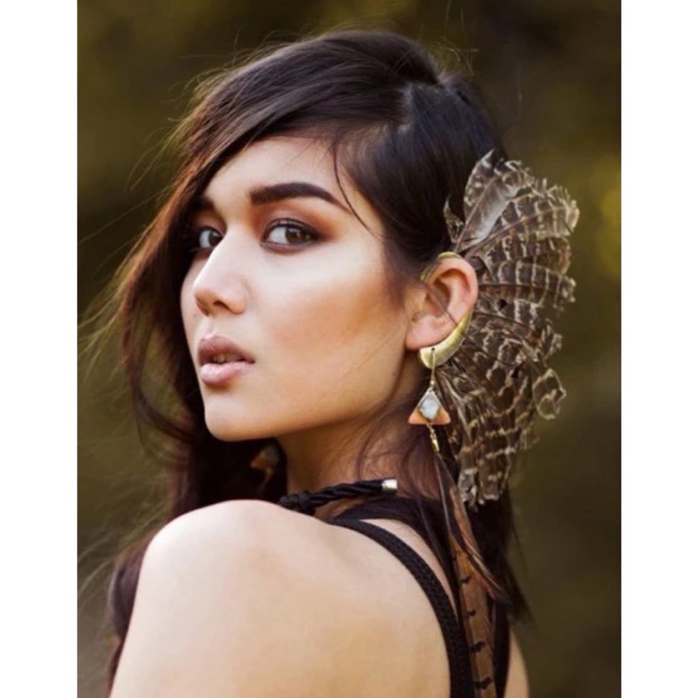 Bohemian Tribal Feather Gold Ear Cuff Earring - Picture 2 of 15